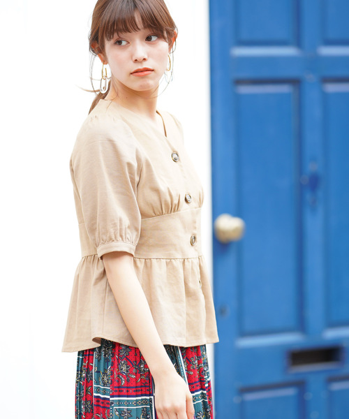 rps（アールピーエス）の「ウエストマーク5分袖ペプラムブラウス（シャツ/ブラウス・レディース・アイボリー/ベージュ/キャメル・M）」の13枚目の写真