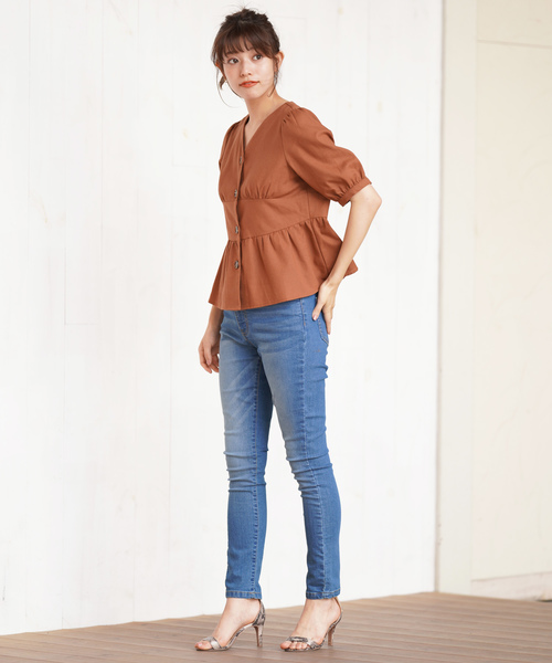 rps（アールピーエス）の「ウエストマーク5分袖ペプラムブラウス（シャツ/ブラウス・レディース・アイボリー/ベージュ/キャメル・M）」の12枚目の写真