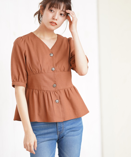 rps（アールピーエス）の「ウエストマーク5分袖ペプラムブラウス（シャツ/ブラウス・レディース・アイボリー/ベージュ/キャメル・M）」の10枚目の写真