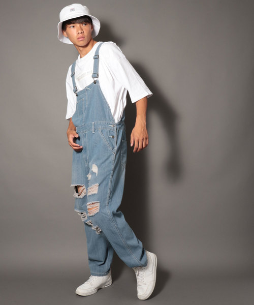Jungle Storm(ジャングルストーム)の「【JUNGLE STORM】ダメージ加工オーバーオール(サロペット/オーバーオール・メンズ・ブルー/サックスブルー・FREE)」の2枚目の写真