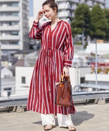 インド綿キャンブリック バックプリーツ フレア シャツワンピース