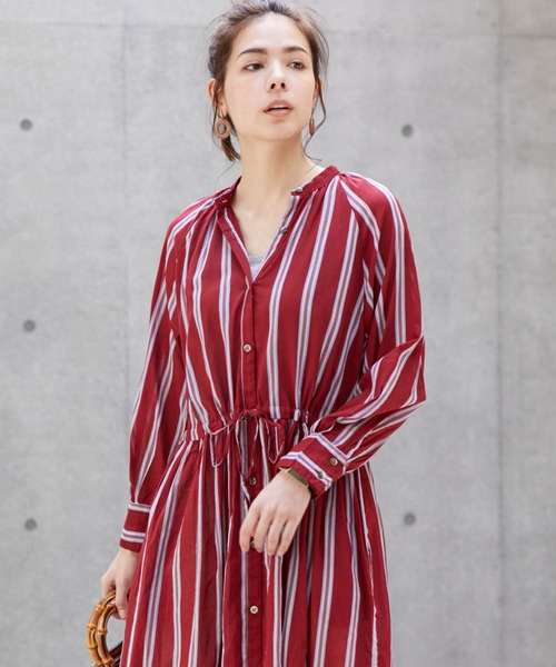 インド綿キャンブリック バックプリーツ フレア シャツワンピース