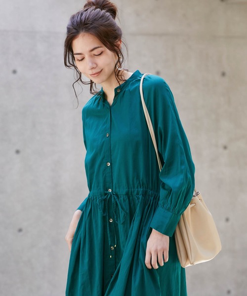 Chaco closet(チャコ クローゼット)の「インド綿キャンブリック バックプリーツ フレア シャツワンピース(ワンピース・レディース・ダークグリーン/パープル/レッド系その他/ストライプ/チャコール・M)」の13枚目の写真