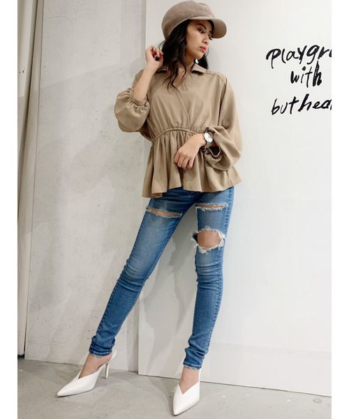 GYDA(ジェイダ)の「カシュクールペプラムトップス(シャツ/ブラウス・レディース・オフホワイト/ブラック/ベージュ・FREE)」の18枚目の写真