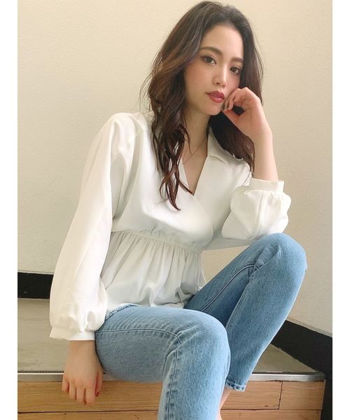 GYDA(ジェイダ)の「カシュクールペプラムトップス(シャツ/ブラウス・レディース・オフホワイト/ブラック/ベージュ・FREE)」の16枚目の写真