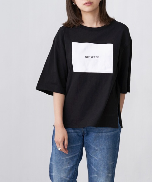 CONVERSE(コンバース)の「CONVERSE コンバース Chaco closet別注 センターボックス スクエアプリントロゴ オーバーサイズカットソー(Tシャツ/カットソー・レディース・ホワイト/ダークグリーン/パープル系その他/サンドベージュ/ネイビー/ブラック・FREE)」の13枚目の写真