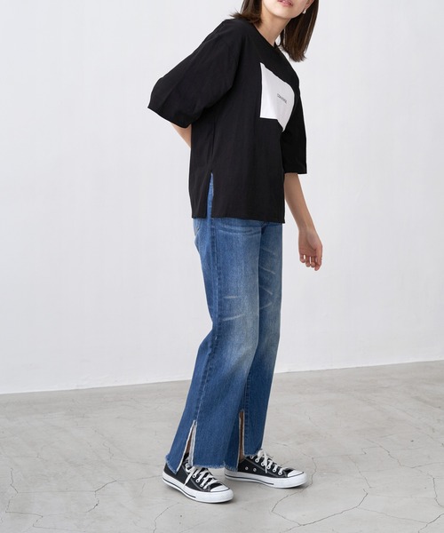 CONVERSE(コンバース)の「CONVERSE コンバース Chaco closet別注 センターボックス スクエアプリントロゴ オーバーサイズカットソー(Tシャツ/カットソー・レディース・ホワイト/ダークグリーン/パープル系その他/サンドベージュ/ネイビー/ブラック・FREE)」の14枚目の写真