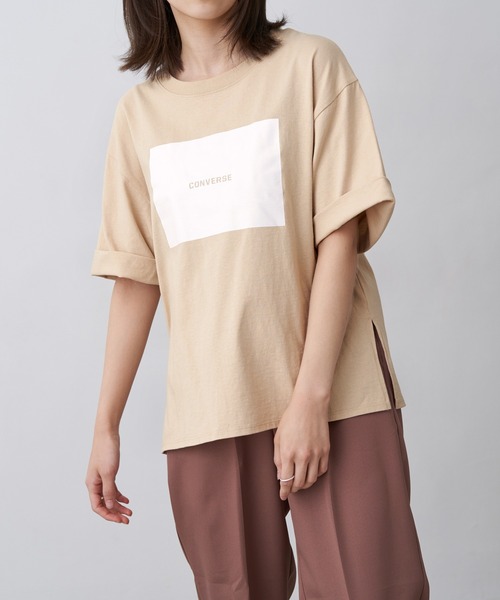 CONVERSE(コンバース)の「CONVERSE コンバース Chaco closet別注 センターボックス スクエアプリントロゴ オーバーサイズカットソー(Tシャツ/カットソー・レディース・ホワイト/ダークグリーン/パープル系その他/サンドベージュ/ネイビー/ブラック・FREE)」の15枚目の写真