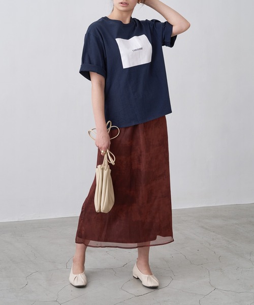 CONVERSE(コンバース)の「CONVERSE コンバース Chaco closet別注 センターボックス スクエアプリントロゴ オーバーサイズカットソー(Tシャツ/カットソー・レディース・ホワイト/ダークグリーン/パープル系その他/サンドベージュ/ネイビー/ブラック・FREE)」の20枚目の写真