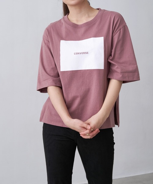 CONVERSE(コンバース)の「CONVERSE コンバース Chaco closet別注 センターボックス スクエアプリントロゴ オーバーサイズカットソー(Tシャツ/カットソー・レディース・ホワイト/ダークグリーン/パープル系その他/サンドベージュ/ネイビー/ブラック・FREE)」の21枚目の写真