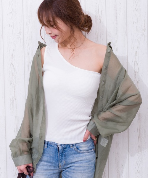 SpRay(スプレイ)の「【WEB限定】カップ付テレコワンショル(タンクトップ・レディース・グレイッシュベージュ/アイボリー/ブラウン/カーキ/ブラック・FREE)」の9枚目の写真