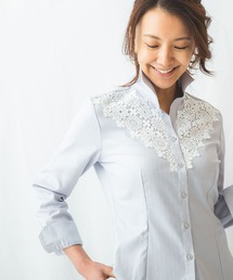 NARACAMICIE | 先染めへリーンボーン胸元レース使い長袖ブラウス(シャツ/ブラウス)