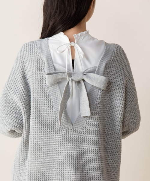 Mysa&Liina(ミーサリーナ)の「バックリボンワッフルニットワンピース(ワンピース・レディース・ブラック/オフホワイト/杢グレー・M)」の13枚目の写真