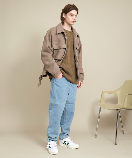 EMMA CLOTHES(エマクローズ)の「オーバーサイズ畦編みラグランスリーブクルーネックニットプルオーバー (EMMA CLOTHES)(ニット/セーター・メンズ・ブラック/オフホワイト/ブラウン系その他/グレイッシュベージュ・FREE)」の14枚目の写真