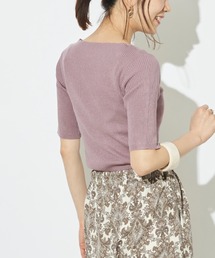 ボートネック半袖リブニットプルオーバー