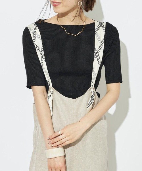 prose verse（プロズヴェール）の「ボートネック半袖リブニットプルオーバー（ニット/セーター・レディース・ブラック/パープル/アイボリー/グレイッシュベージュ/ライム・ﾌﾘ-）」の3枚目の写真