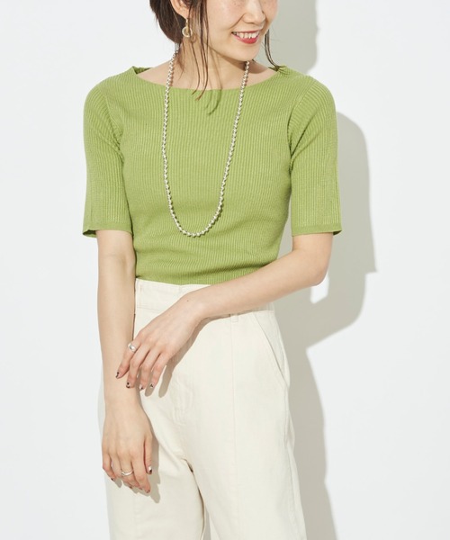 prose verse（プロズヴェール）の「ボートネック半袖リブニットプルオーバー（ニット/セーター・レディース・ブラック/パープル/アイボリー/グレイッシュベージュ/ライム・ﾌﾘ-）」の21枚目の写真