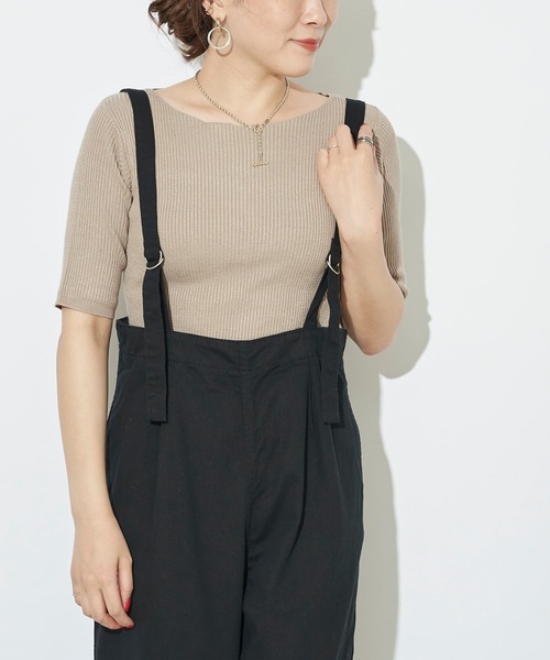 prose verse（プロズヴェール）の「ボートネック半袖リブニットプルオーバー（ニット/セーター・レディース・ブラック/パープル/アイボリー/グレイッシュベージュ/ライム・ﾌﾘ-）」の14枚目の写真