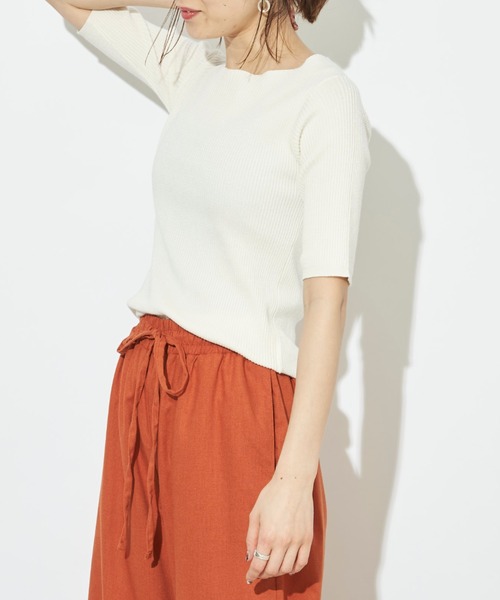 prose verse（プロズヴェール）の「ボートネック半袖リブニットプルオーバー（ニット/セーター・レディース・ブラック/パープル/アイボリー/グレイッシュベージュ/ライム・ﾌﾘ-）」の16枚目の写真