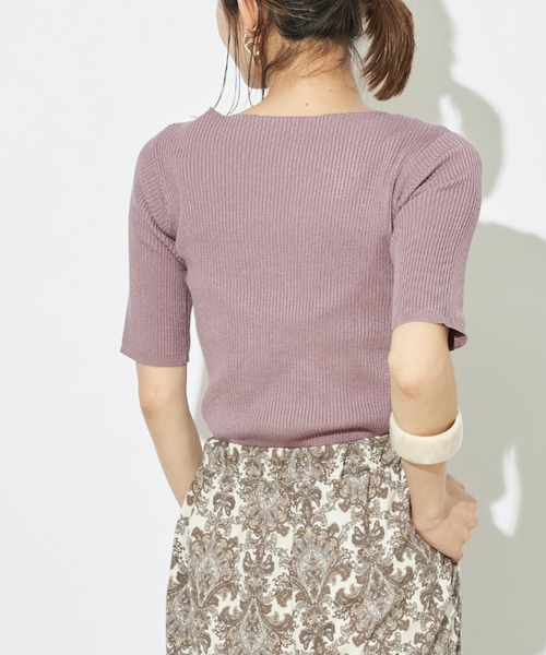 prose verse（プロズヴェール）の「ボートネック半袖リブニットプルオーバー（ニット/セーター・レディース・ブラック/パープル/アイボリー/グレイッシュベージュ/ライム・ﾌﾘ-）」の17枚目の写真