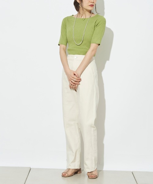 prose verse（プロズヴェール）の「ボートネック半袖リブニットプルオーバー（ニット/セーター・レディース・ブラック/パープル/アイボリー/グレイッシュベージュ/ライム・ﾌﾘ-）」の11枚目の写真