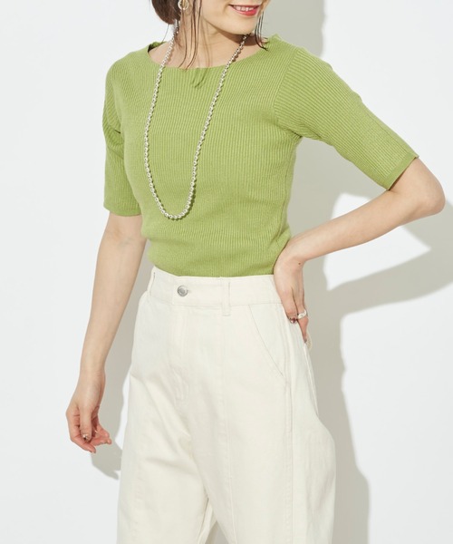 prose verse（プロズヴェール）の「ボートネック半袖リブニットプルオーバー（ニット/セーター・レディース・ブラック/パープル/アイボリー/グレイッシュベージュ/ライム・ﾌﾘ-）」の20枚目の写真