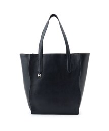美品　ヒロフ　ハンドバッグ　ミニトート　レザー　ダークネイビー　シボ革 ヒロフ ミニショルダー オールレザー 横長 筒形 三角型 シボ