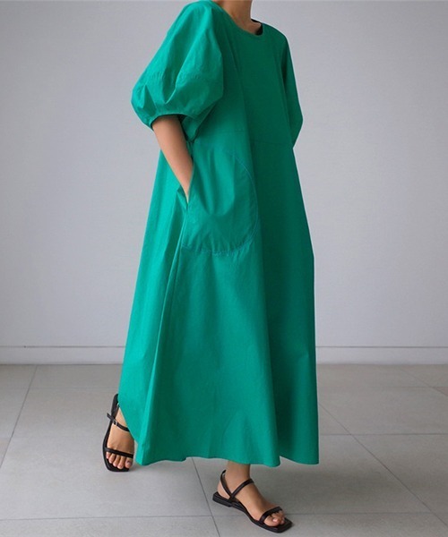 a lot of love（ア ロット オブ ラブ）の「ビッグランタンスリーブ　フレアワンピース（ワンピース・レディース・ホワイト/ブラック/グリーン・L/S/M/XL）」の3枚目の写真