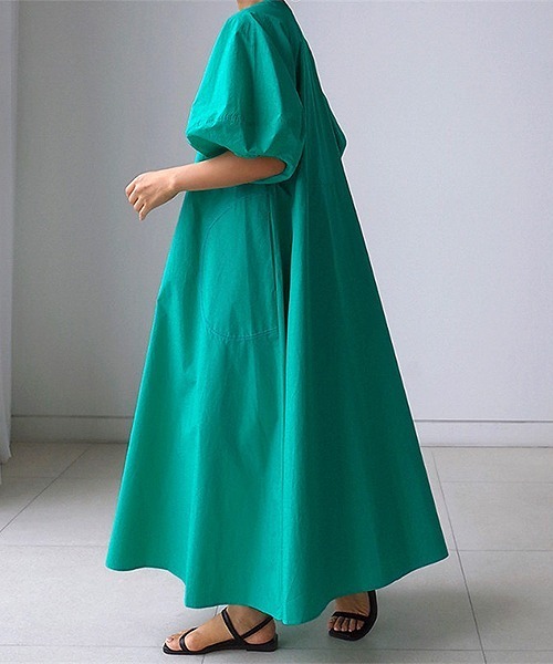 a lot of love（ア ロット オブ ラブ）の「ビッグランタンスリーブ　フレアワンピース（ワンピース・レディース・ホワイト/ブラック/グリーン・L/S/M/XL）」の13枚目の写真