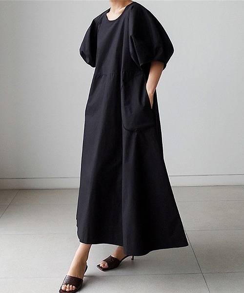 a lot of love（ア ロット オブ ラブ）の「ビッグランタンスリーブ　フレアワンピース（ワンピース・レディース・ホワイト/ブラック/グリーン・L/S/M/XL）」の8枚目の写真