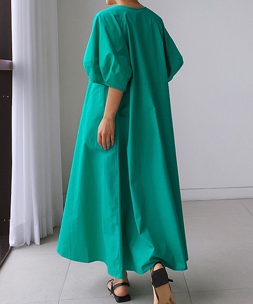 a lot of love（ア ロット オブ ラブ）の「ビッグランタンスリーブ　フレアワンピース（ワンピース・レディース・ホワイト/ブラック/グリーン・L/S/M/XL）」の14枚目の写真