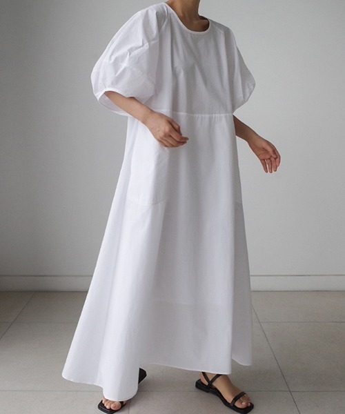 a lot of love（ア ロット オブ ラブ）の「ビッグランタンスリーブ　フレアワンピース（ワンピース・レディース・ホワイト/ブラック/グリーン・L/S/M/XL）」の16枚目の写真