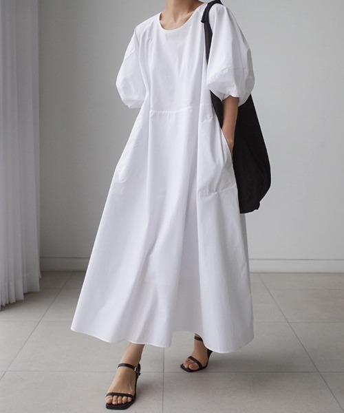 a lot of love（ア ロット オブ ラブ）の「ビッグランタンスリーブ　フレアワンピース（ワンピース・レディース・ホワイト/ブラック/グリーン・L/S/M/XL）」の20枚目の写真