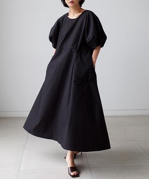 a lot of love（ア ロット オブ ラブ）の「ビッグランタンスリーブ　フレアワンピース（ワンピース・レディース・ホワイト/ブラック/グリーン・L/S/M/XL）」の6枚目の写真