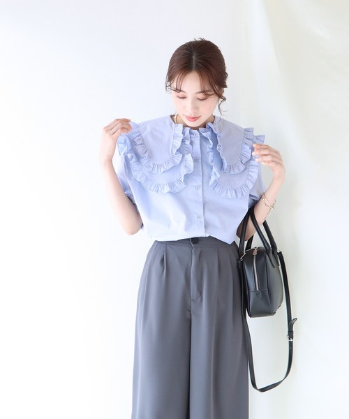 「merlette」 半袖ブラウス - ブルー レディース KOEISTORE トップス レディース 春 夏 春夏 黒 ブラウス 半袖
