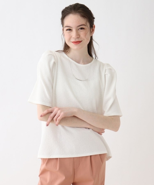 Cutie Blonde（キューティーブロンド）の「◆【S-L/2点セット】ネックレス付きカットソー（Tシャツ/カットソー・レディース・ブラック/イエロー/オフホワイト・01/03/02）」の2枚目の写真