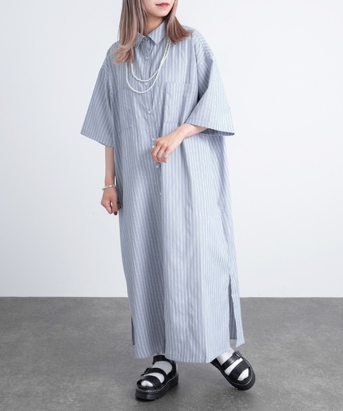 kutir（クティール）の「半袖シャツワンピ―ス（シャツワンピース・レディース・ホワイト/ブラック/サックスブルー・FREE）」の3枚目の写真