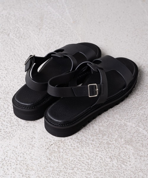 INTER FACTORY（インターファクトリー）の「WEARISTA れぽすけ - オーバーラップレザーサンダル　made in INTER FACTORY（サンダル・メンズ・ブラック・SMALL/MEDIUM/LARGE）」の16枚目の写真