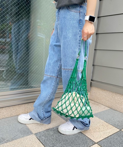 WHO'S WHO gallery（フーズフーギャラリー）の「マクラメBAG（ハンドバッグ・レディース・オレンジ/グリーン・FREE）」の4枚目の写真