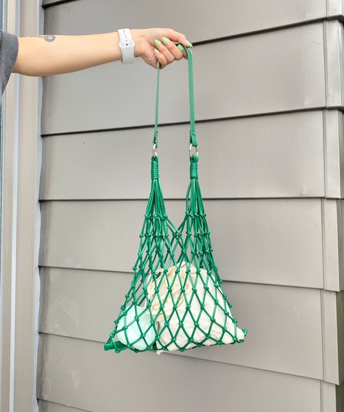 WHO'S WHO gallery（フーズフーギャラリー）の「マクラメBAG（ハンドバッグ・レディース・オレンジ/グリーン・FREE）」の5枚目の写真