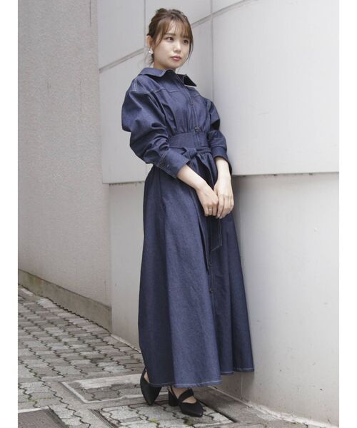 dazzlin（ダズリン）の「ステッチアートシャツワンピース（ワンピース・レディース・ブラック/ベージュ/インディゴブルー/モカ/その他1・FREE）」の13枚目の写真