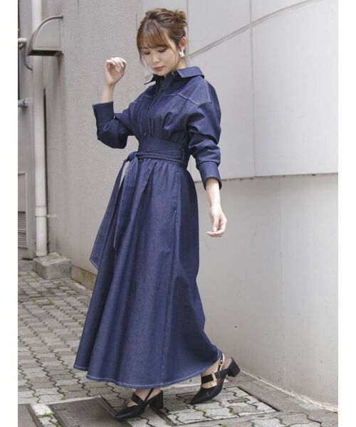 dazzlin（ダズリン）の「ステッチアートシャツワンピース（ワンピース・レディース・ブラック/ベージュ/インディゴブルー/モカ/その他1・FREE）」の16枚目の写真