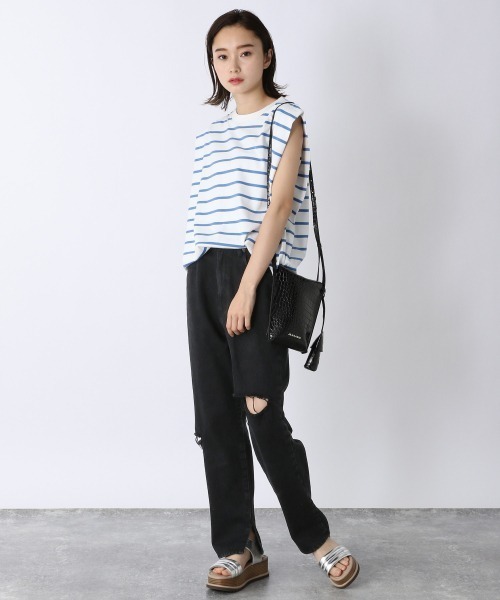 JEANASIS（ジーナシス）の「スリットクラッシュテーパードデニムパンツ/952232（デニムパンツ・レディース・ホワイト/ブラック・SMALL/MEDIUM）」の9枚目の写真