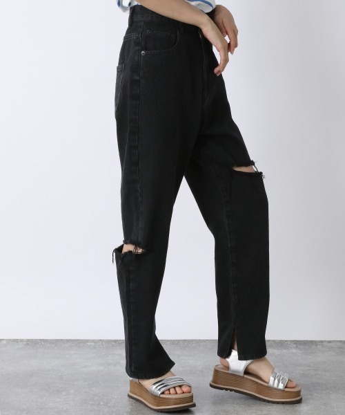 JEANASIS（ジーナシス）の「スリットクラッシュテーパードデニムパンツ/952232（デニムパンツ・レディース・ホワイト/ブラック・SMALL/MEDIUM）」の3枚目の写真