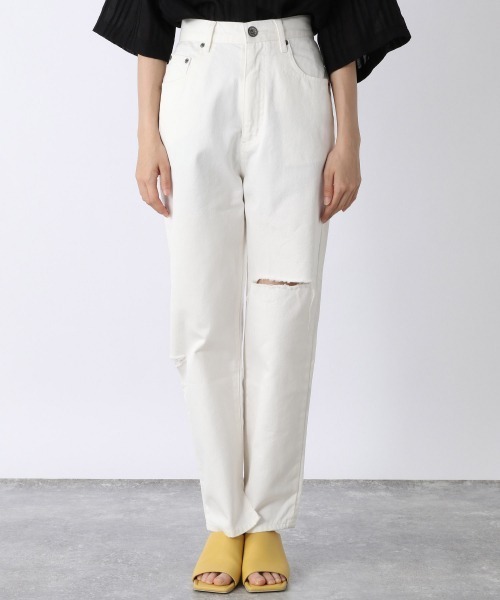 JEANASIS（ジーナシス）の「スリットクラッシュテーパードデニムパンツ/952232（デニムパンツ・レディース・ホワイト/ブラック・SMALL/MEDIUM）」の5枚目の写真