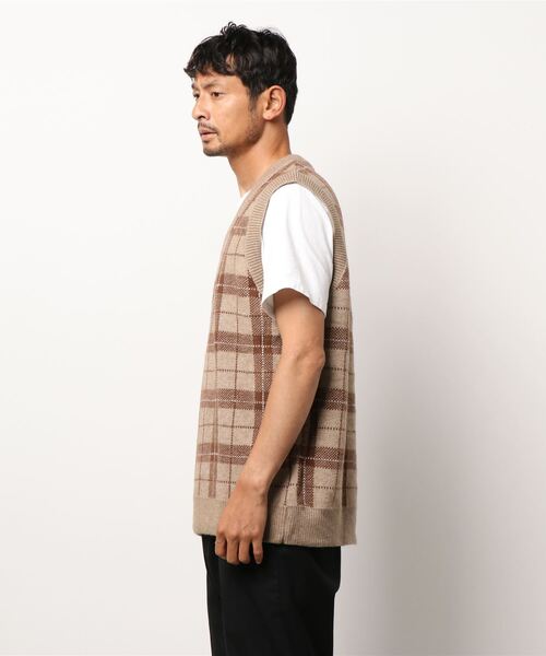 HOOK（フック）の「【HOOK】レトロ古着風チェック柄ベスト（ベスト・メンズ・ブルー/ブラウン・M/L/XL）」の5枚目の写真