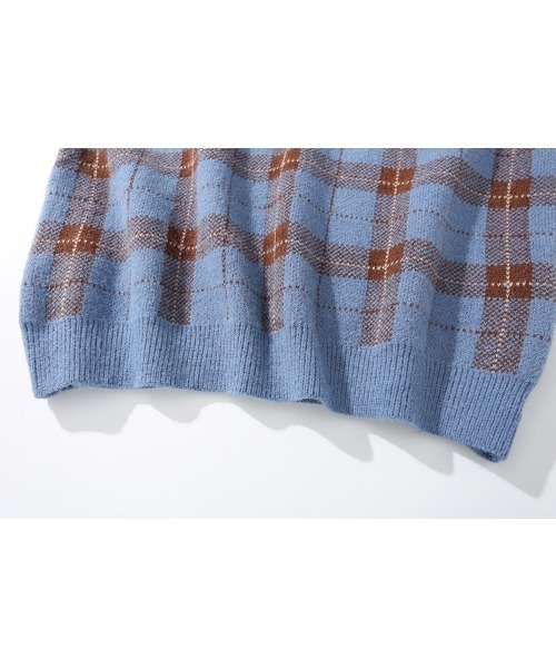 HOOK（フック）の「【HOOK】レトロ古着風チェック柄ベスト（ベスト・メンズ・ブルー/ブラウン・M/L/XL）」の6枚目の写真