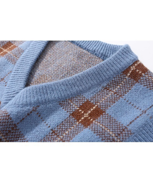 HOOK（フック）の「【HOOK】レトロ古着風チェック柄ベスト（ベスト・メンズ・ブルー/ブラウン・M/L/XL）」の14枚目の写真