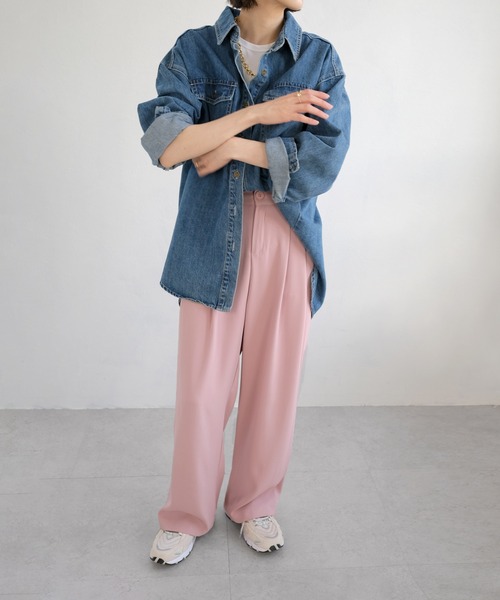 【ANDJMADE】ダブルタックセミワイドスラックスパンツ