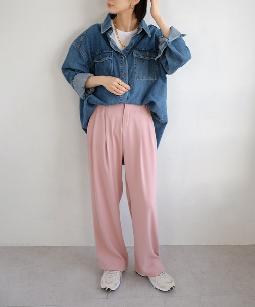 【ANDJMADE】ダブルタックセミワイドスラックスパンツ